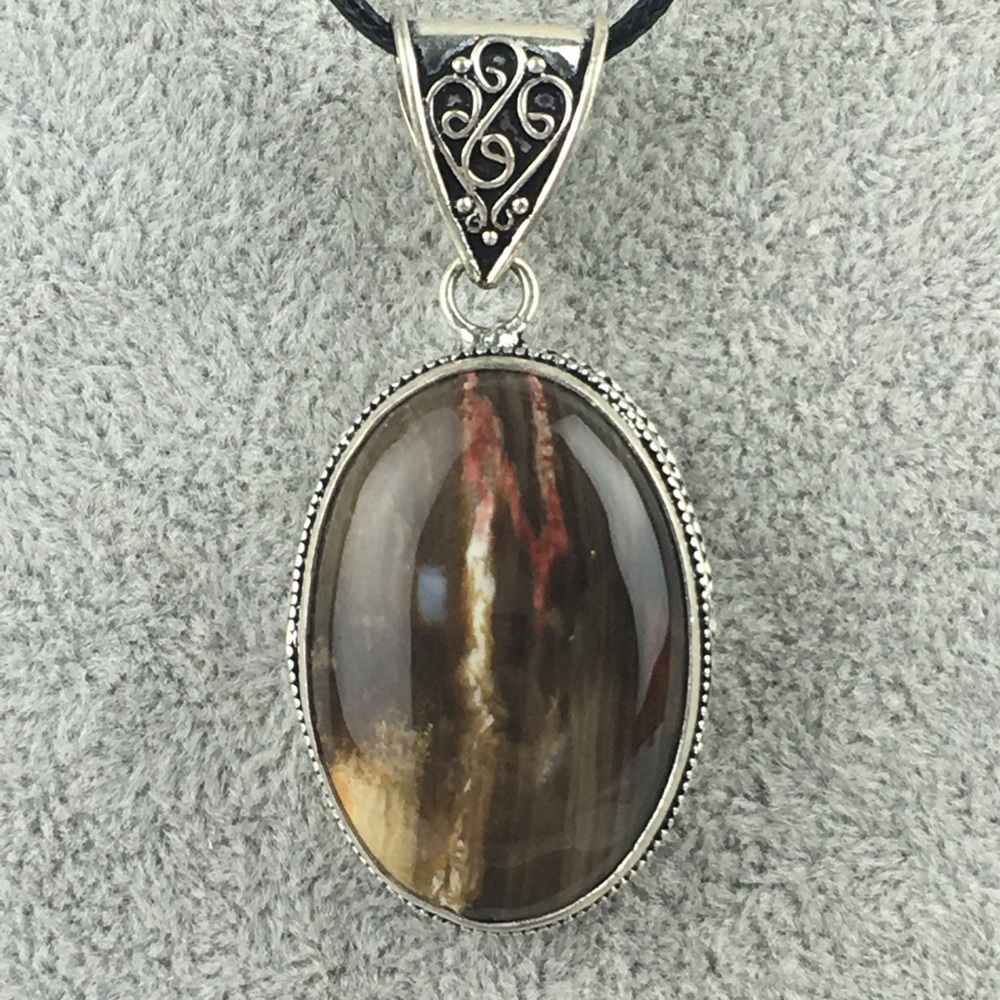 New Jasper Stone Silver Overlay Pendant Necklace - Picture 4 of 9